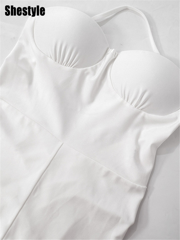 Shestyle Strapless Backless ฟองน้ําหน้าอกถ้วย Bodycon ห่อ Solid แฟชั่นผู้หญิง Jumpsuit ฟิตเนส Underwire Hipster เซ็กซี่ร้อน
