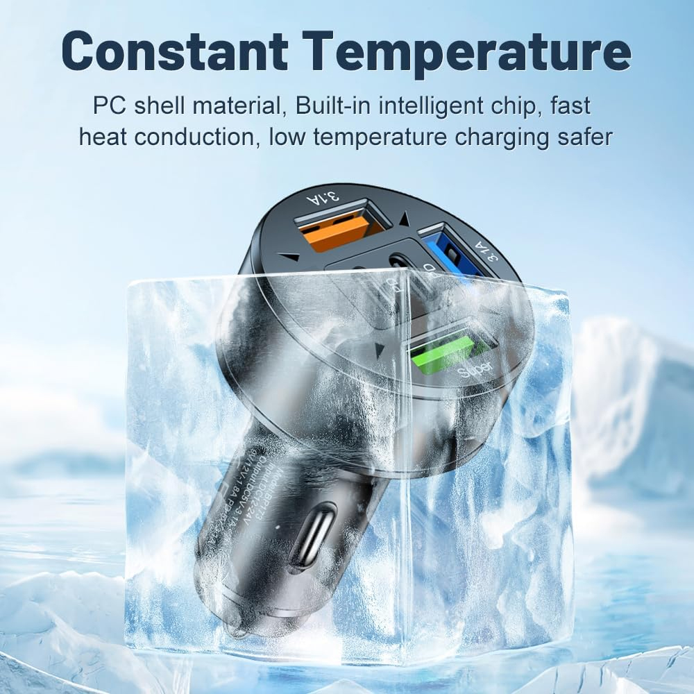 250 W 5-in-1 PD QC3.0 Autoladegerät Schnellladung USB C für IPhone, Samsung Galaxy, IPad Pro, Multi-Port-Zigarettenanzünder-Adapter