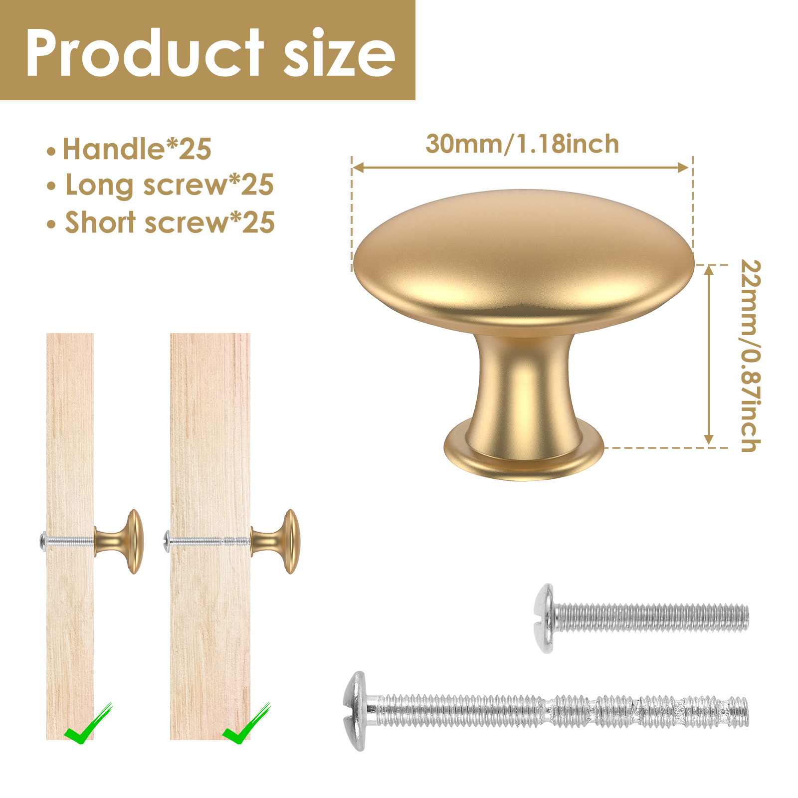 25Pcs Drawer Knob Set Zinc Alloy Cabinet Handles Rustproof Gold Dresser Knobs Decorative Drawer Pull Handle Furniture Hardware