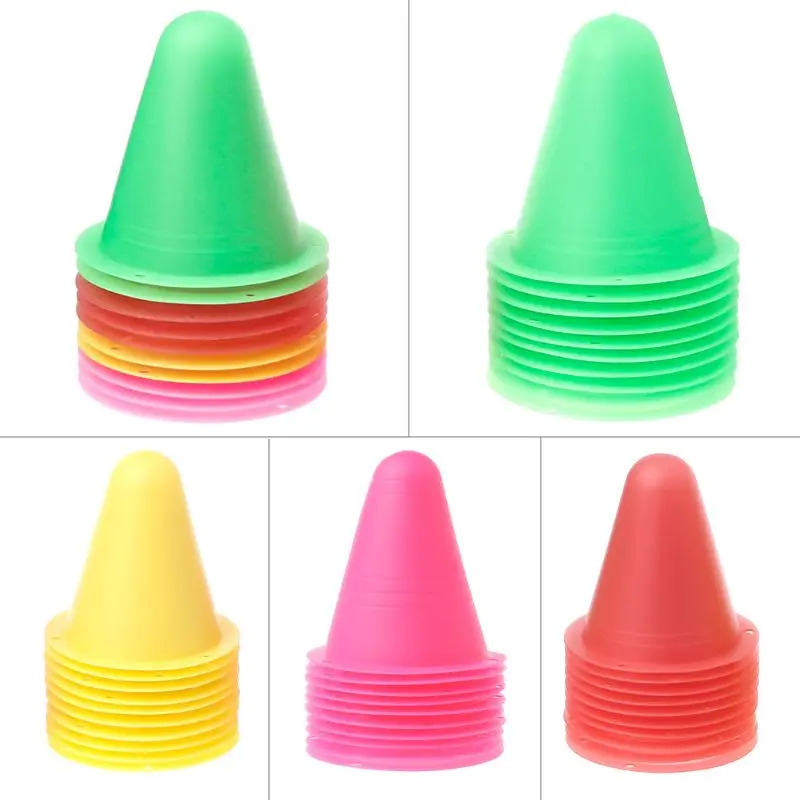 กรวยสำหรับใส่สเก็ต10ชิ้นกรวยสำหรับทำเครื่องหมายบนฟุตบอลกรวยสำหรับเล่นสเก็ตอุปกรณ์การฝึกฟุตบอลกองสเก็ต