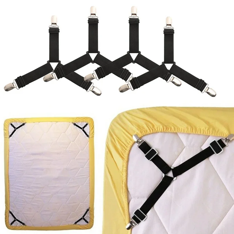 4 개/몫 침대 시트 패스너 홀더 가제트 침대 시트 주최자 매트리스 커버 클립 홈 탄성 스트랩 조절 클립