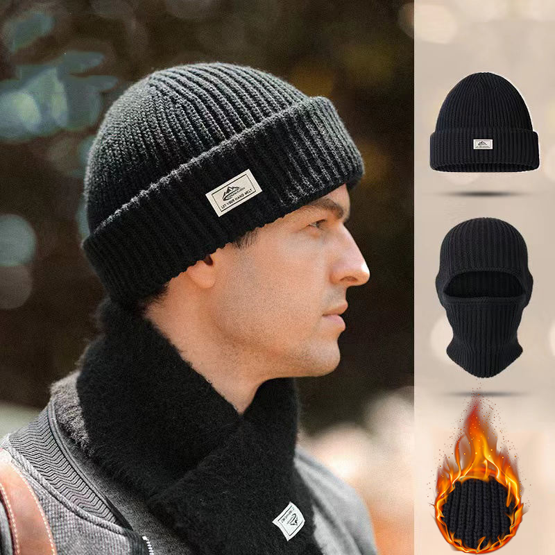Gorro de punto de invierno, gorro grueso de algodón para el frío, gorro cálido para ciclismo al aire libre, máscara 2 en 1, gorro con protección facial completa, orejeras