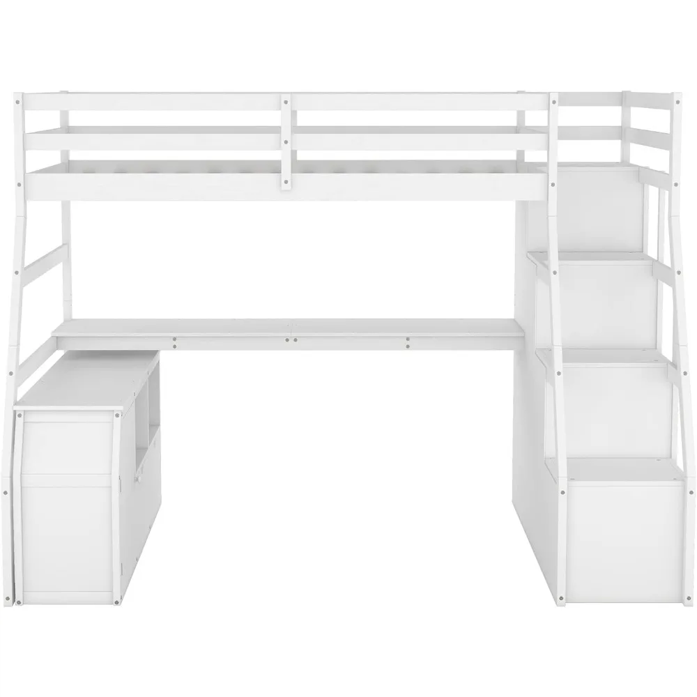 Twin Loft Bed. Twin Loft Bed with Stairs &Desk, Wood Loft Bed Frame with Storage Drawers and Cabinet,High Bed with Storage