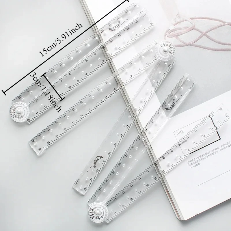 Creative Acrylic Transparent Folding Ruler Simple Scale Plastic Ruler Drawing Ruler for School Office Gadgets Korean Stationery