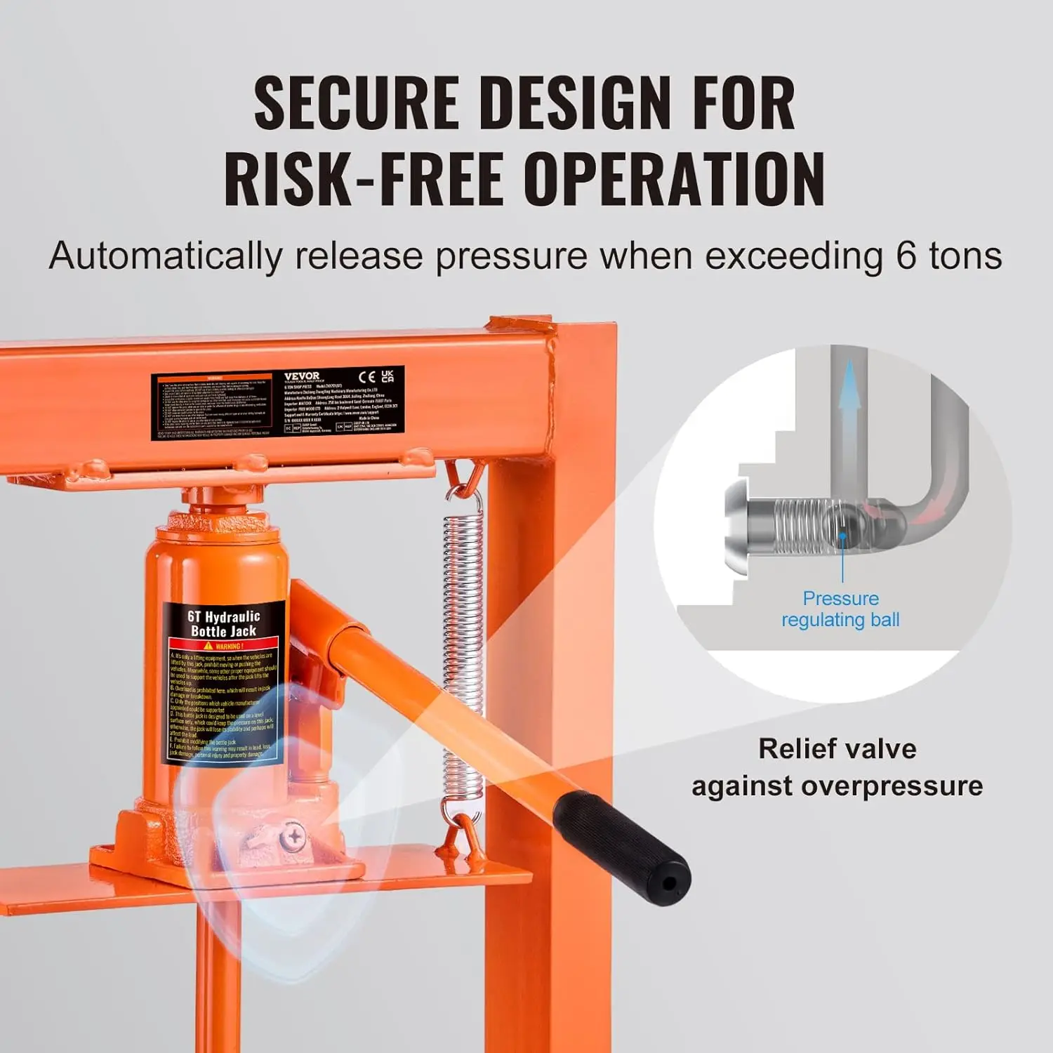 Hydraulic 6 Ton H-Frame Garage Floor Adjustable Shop Press with Plates, 6T, Orange