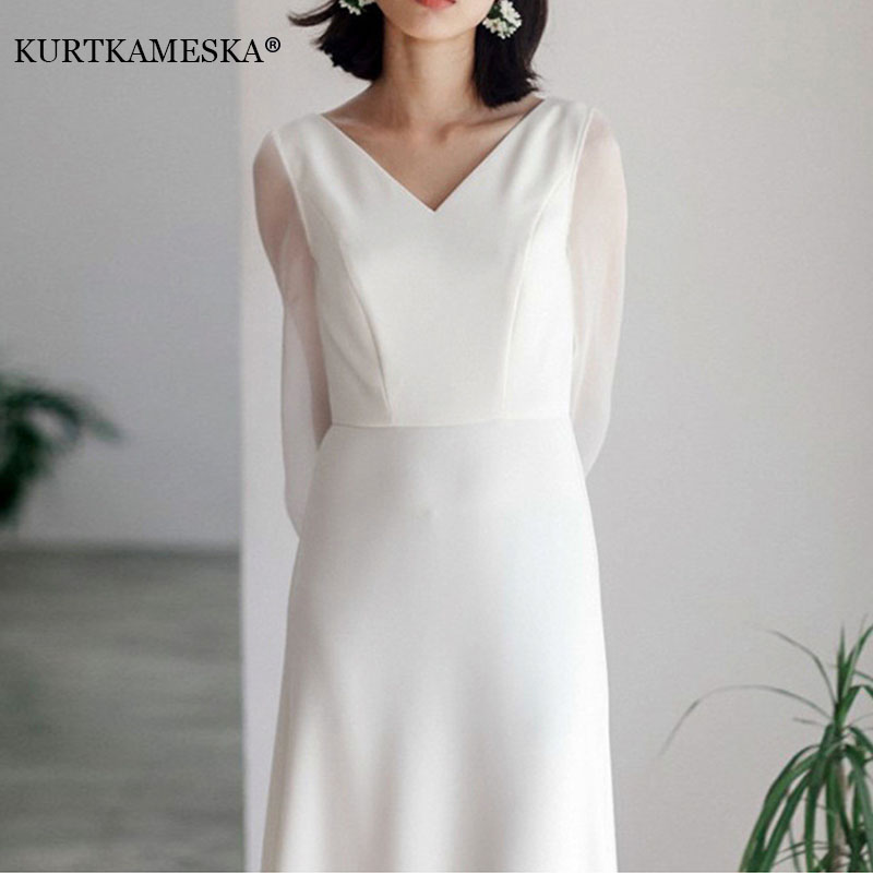 Vestido de casamento elegante sexy com decote V feminino, vestido de noiva, Branco, Formal, Tarde, Festa de Convidados, Francês, Verão, Formal, 2022