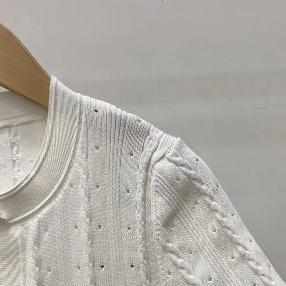 Vestido blanco de punto con huecos para mujer, vestido de fiesta ajustado elegante de manga corta con temperamento de verano 2024 5240125