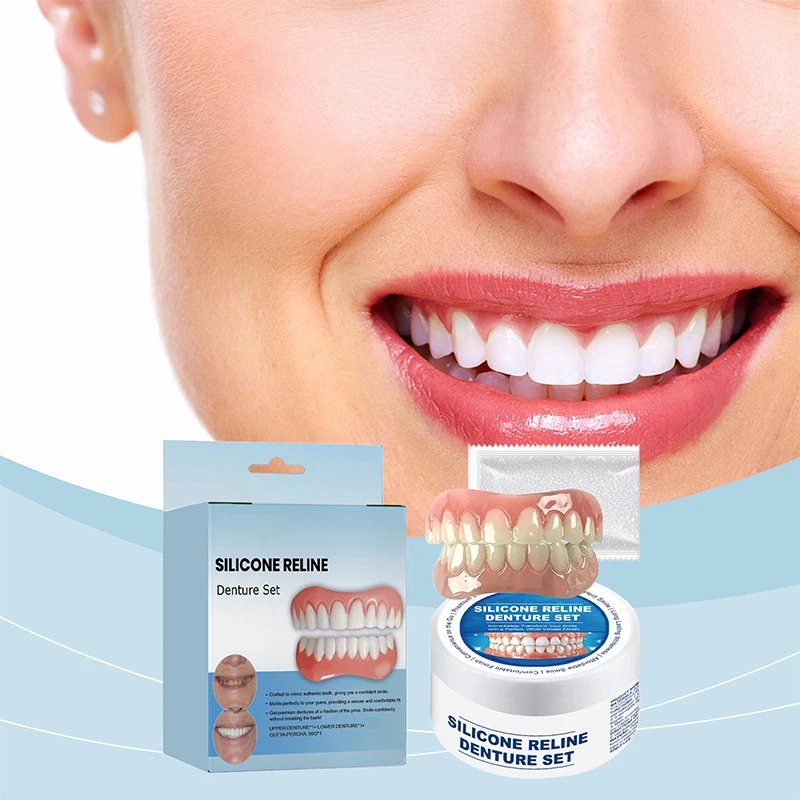 Juego de modificación de dentadura, carillas superiores e inferiores de silicona, pasta perfecta, ajuste cómodo, dentaduras postizas de ortodoncia temporal, diente falso