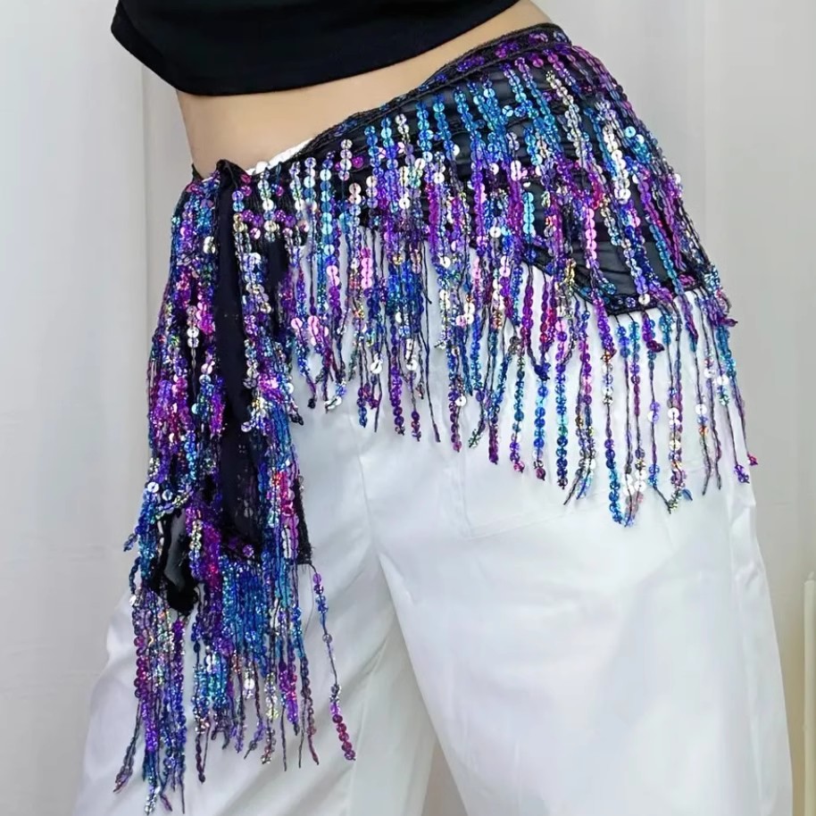Cheap Belly Dance Belt Shimmy Tassel Hip Wraps Jazziness Dance Hip Scarf Sequins Fringes Belt Sparkly