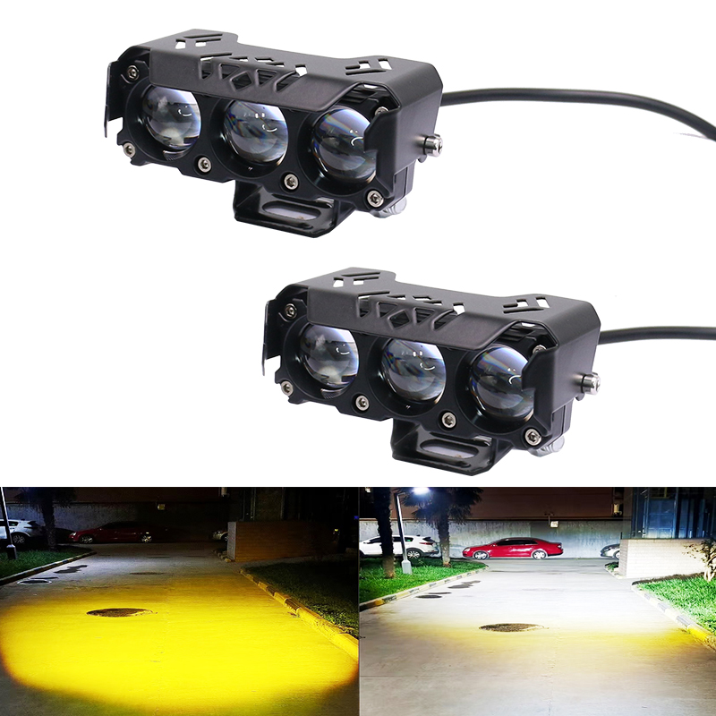 オートバイスポットライトデュアルカラー Hi/ロービームフォグ LED ランプ車 SUV UTV トラック 12V 24VMini レンズヘッドライトドライビングライト