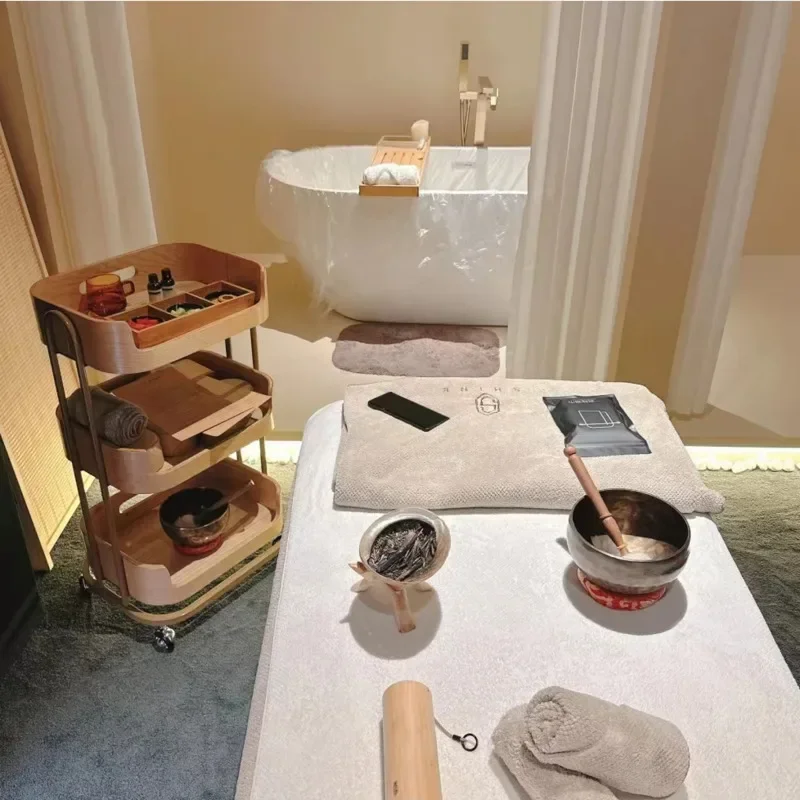 Carrello portaoggetti per salone di bellezza di lusso leggero Carrello per attrezzi multistrato in legno massello Comodo carrello per salone Pratico carrello estetico