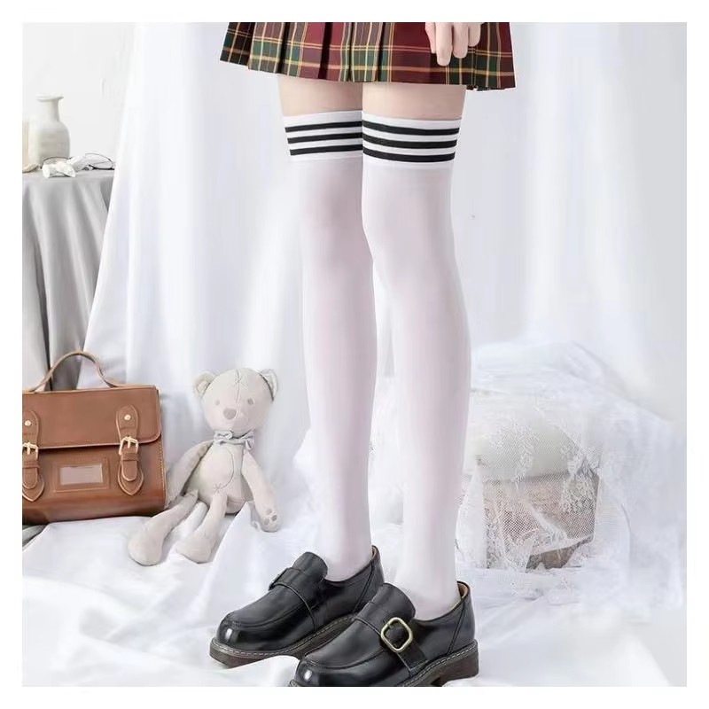 Calze Calze alte alla coscia tinta unita al ginocchio Lolita dimagranti calzini bianchi neri