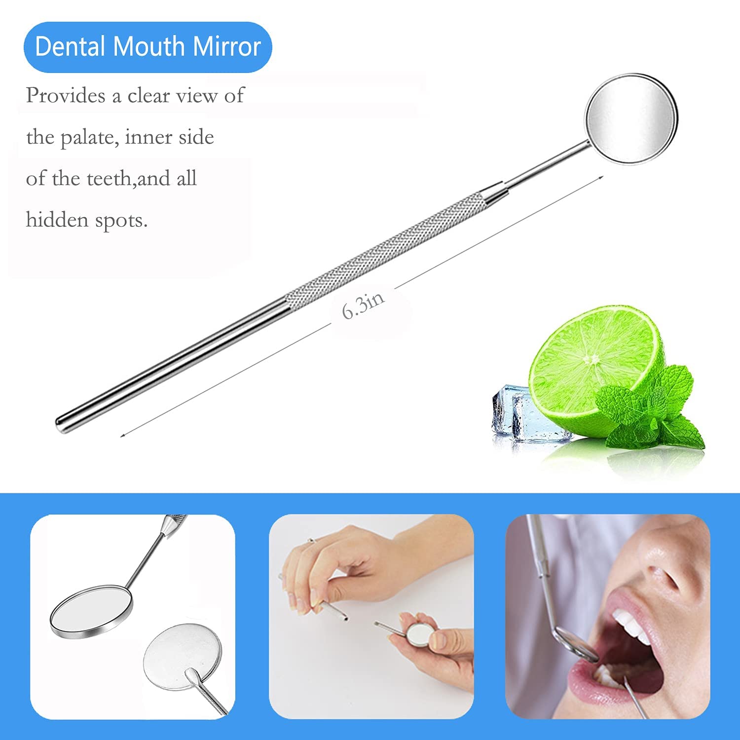 Stainless Steel Dentist Clean Tools Dental Mirror Double Probe Sickle Hoe Tooth Cleaner Dental Tool Products Oral Care Kit