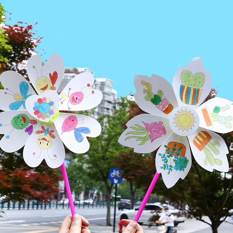 2 個クリエイティブ描画おもちゃ子供のための手作りアート絵画風車おもちゃ DIY 落書き教育幼稚園パズルおもちゃ