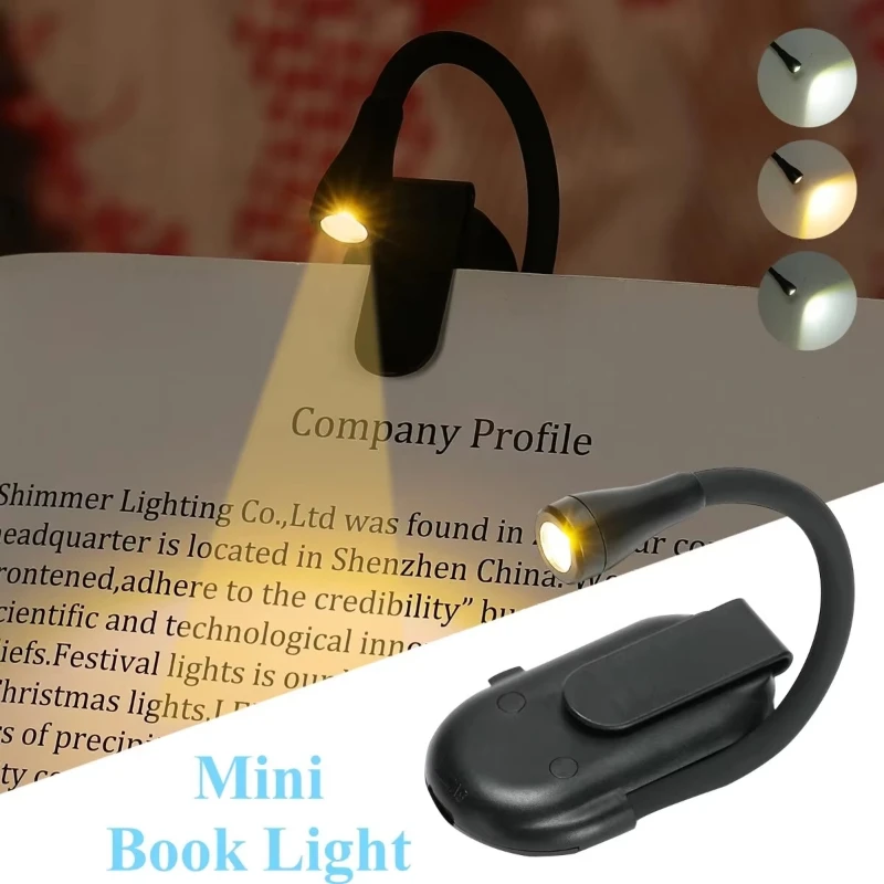 Mini LED Libro Luz nocturna Clip ajustable 360 °   Lámpara de protección ocular Flip Study recargable de 3 colores para lectura de dormitorio de viaje