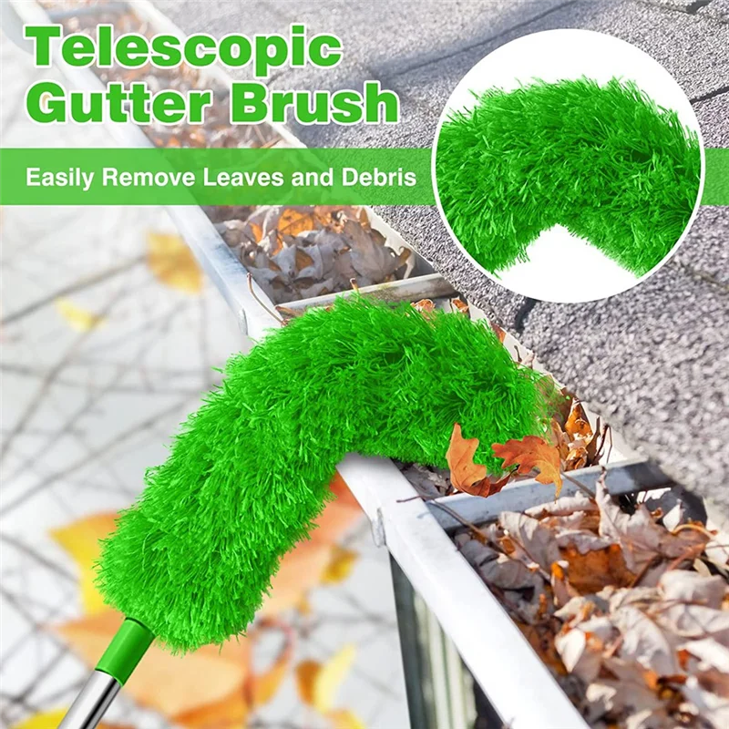 Gouttière Books Brosse Outil de Toiture avec Poteau Télescopique Extensible, Outil de Nettoyage de Garde, Facile à Enlever, Laisser, Vert, 8.2 Federation