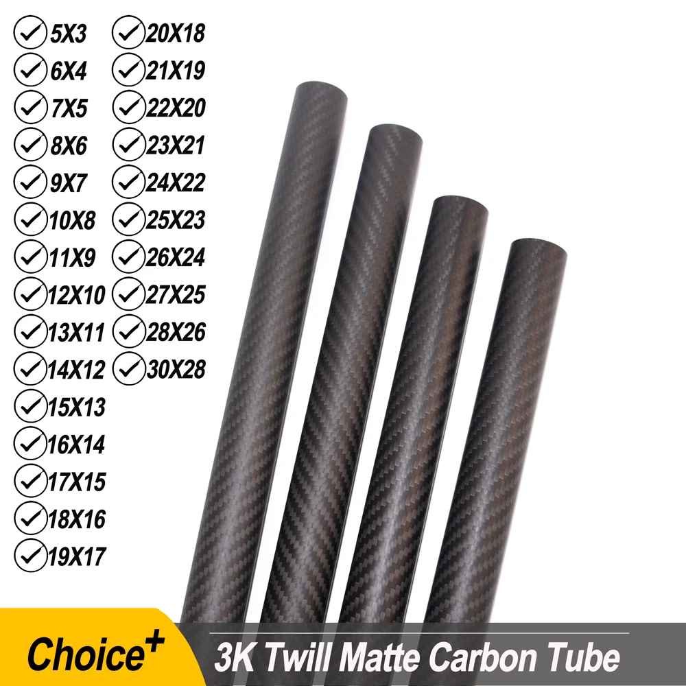 2Pcs 3K Pure Carbon Fiber Tube Twill Matte Surface Pipe Length 50 CM Diameter 5mm to 30mm for RC Model Parts DIY