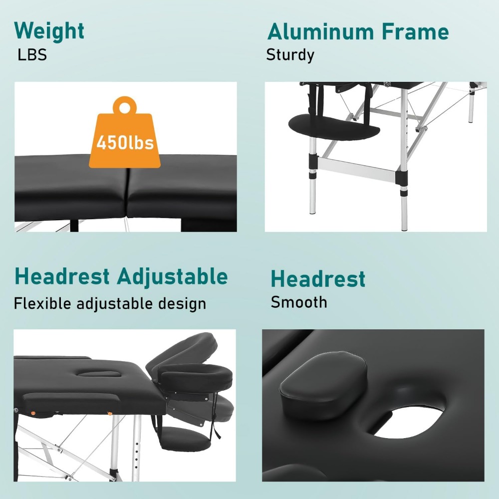 Aluminium Massage Bed Portable Massage Table 24 inche Wide Lash Bed 2 Folding Heigh Adjustable Spa Table  with Non-Woven