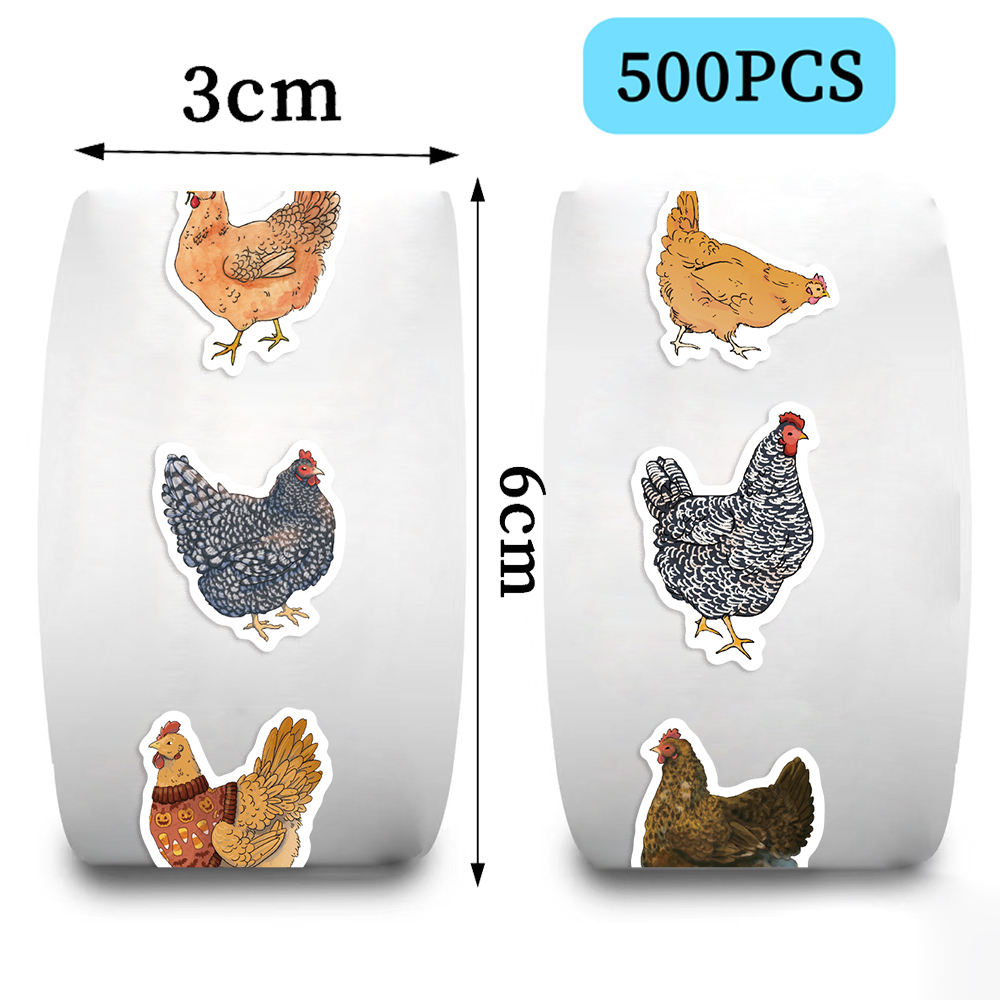Rouleau d'autocollants animaux poulet poule, 500 pièces, pour bouteilles d'eau, ordinateur portable, réfrigérateur, bagages, ordinateur, dessin animé, drôle