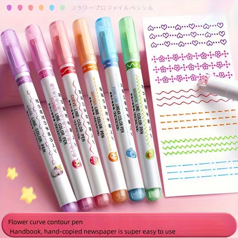 6 sztuk/zestaw Kawaii kwiat kształt linii zakreślacz końcówka rolkowa krzywa Liner Marker Kawaii koreańskie artykuły papiernicze szkolne materiały biurowe