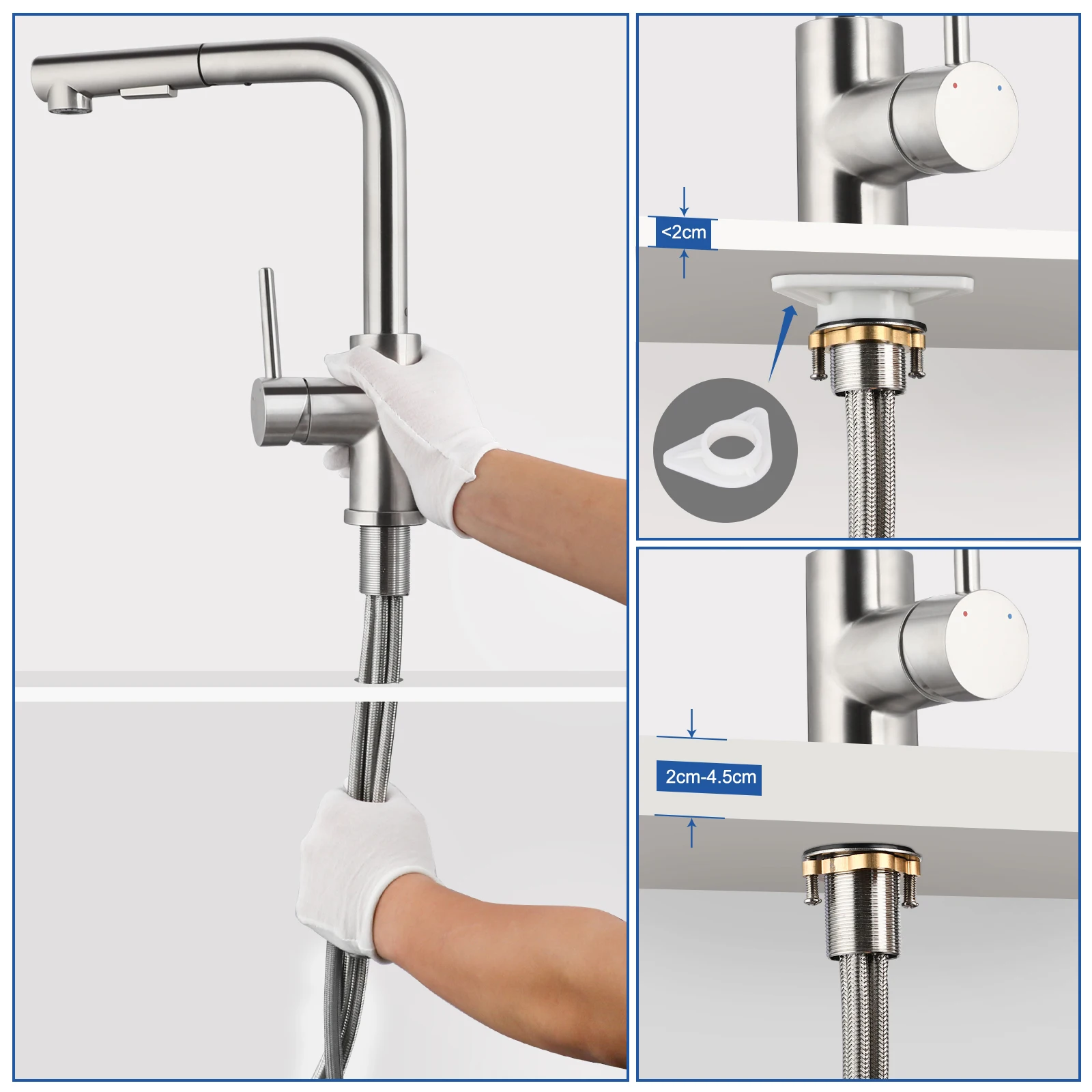 Robinet de cuisine extractible Oeegoo, 360 ° Robinet de cuisine pivotant avec douche extensible, robinet d'évier haute pression avec 2 Modes de pulvérisation