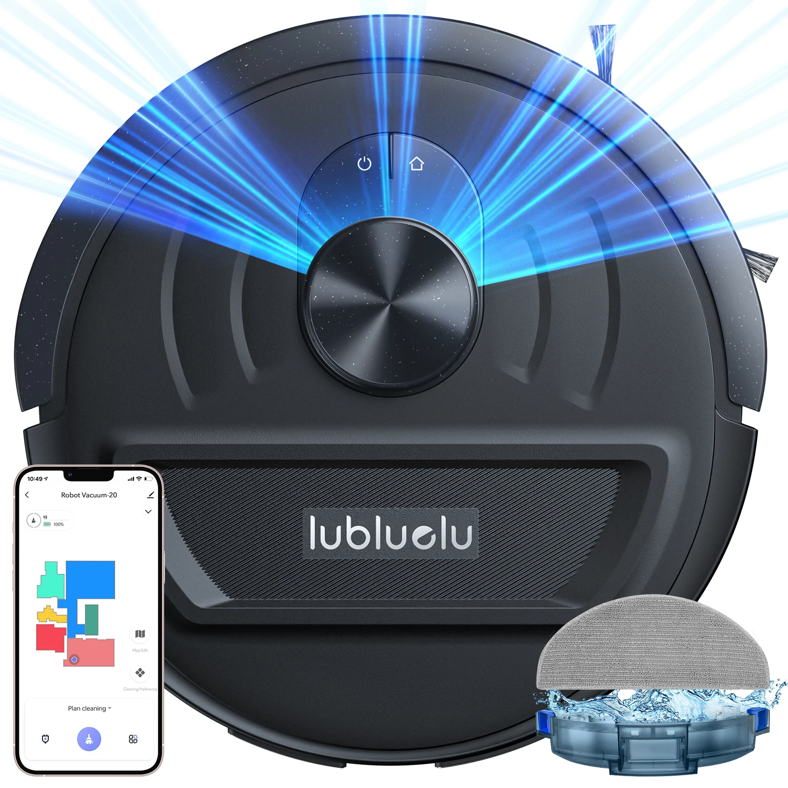 Lubluelu 5500Pa Roboter-Staubsauger, 3-in-1-Roboter-Staubsauger, intelligentes Mapping, 30 No-Go-Zonen für Hartböden, Teppiche, Tierhaare