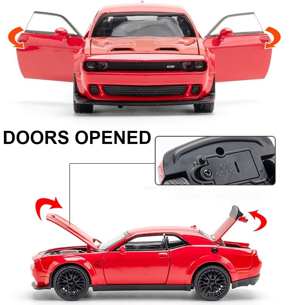 1:32 スケールチャレンジャーヘルキャットおもちゃの車モデルダイキャストメテルプルバックマッスルカーモデルサウンドライトコレクションギフト子供のための