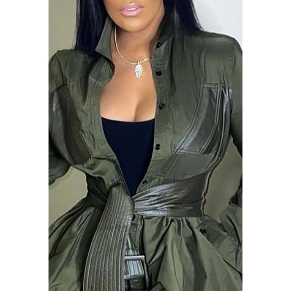 Plus Size Semi Formal Dress Olive Long Sleeve Wrap Asymmetrical Hem Mini Dress