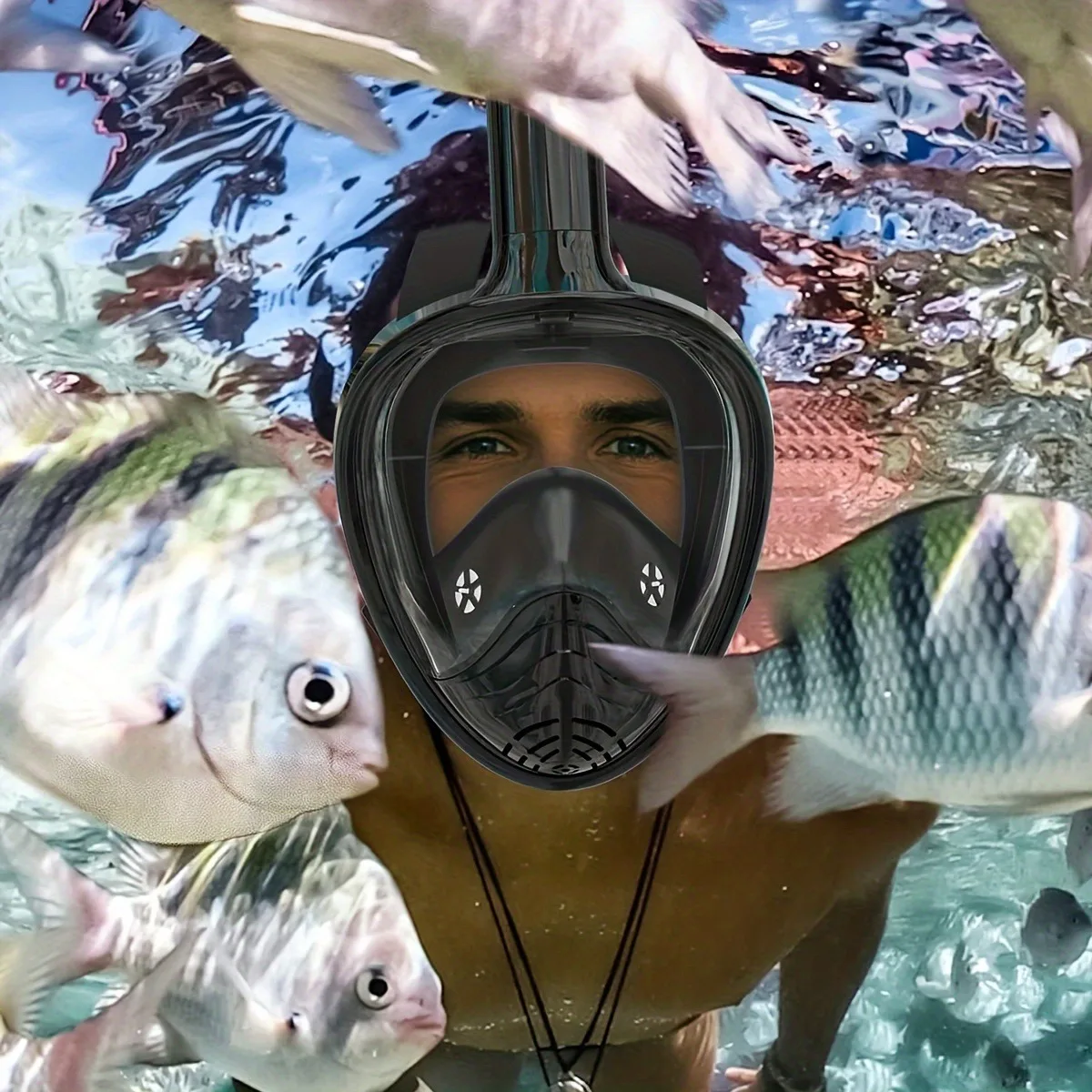 Máscara de snorkel de cara completa, parte superior seca, vista panorámica de 180 grados, máscara de snorkel antiniebla y antifugas con soporte para cámara deportiva Gopro