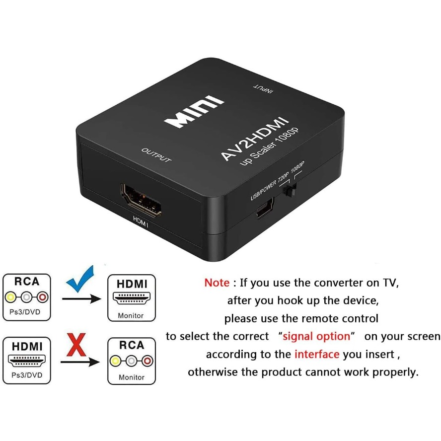 RCA To HDMI Converter with USB Cable 1080P AV To HDMI Adapter AV2HDMI AV/CVSB To HDMI-compatible AV To HDMI Switch HD-MI Adapter
