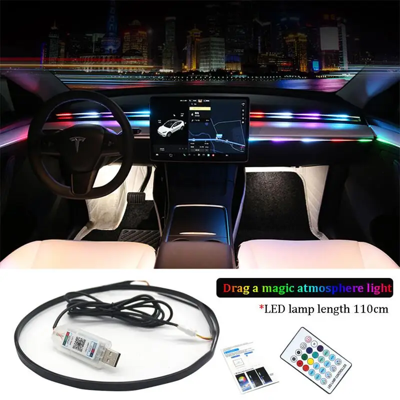 64 cores multi-modo de controle de som rgb luz ambiente decorativa para carro auto acrílico tiras de luz painel decoração lâmpada