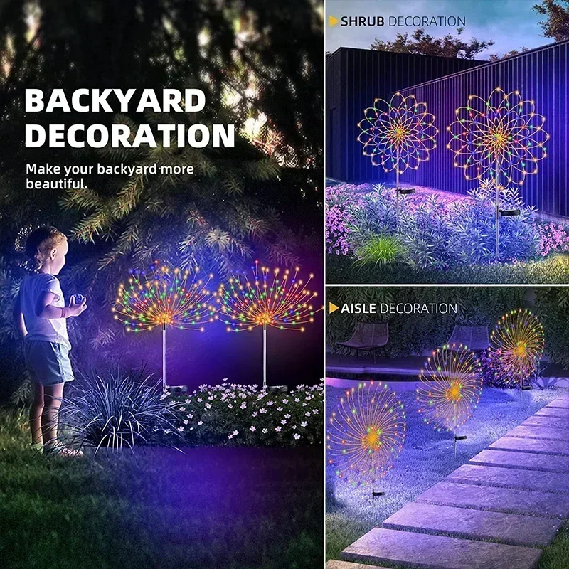 60 LED Fuochi d'artificio solari Fata Luce da giardino per esterni Prato Via Luce per Patio Cortile Festa Decorazione di nozze di Natale