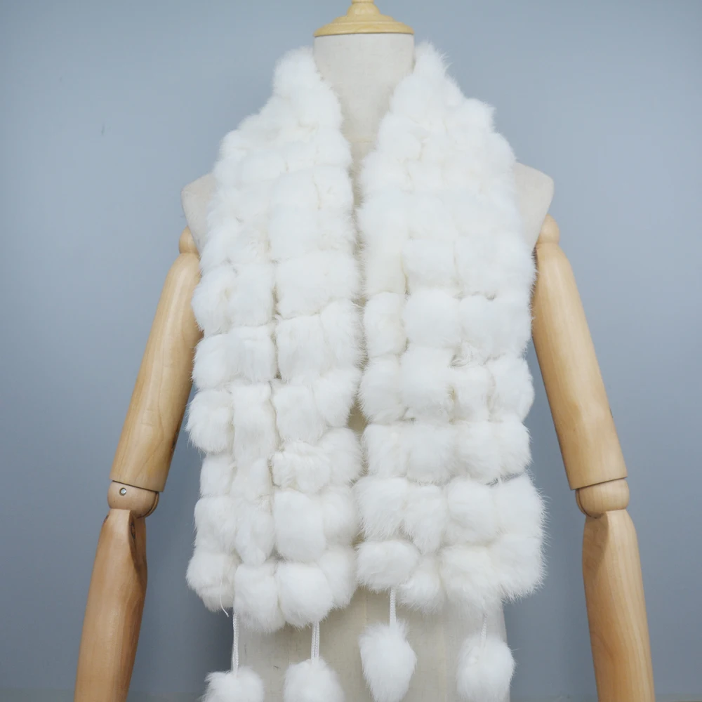 Bufanda de piel auténtica para mujer, bufandas con bolas de piel de conejo Rex auténtica, bufanda de piel cálida a la moda para mujer rusa, colorida, 2025