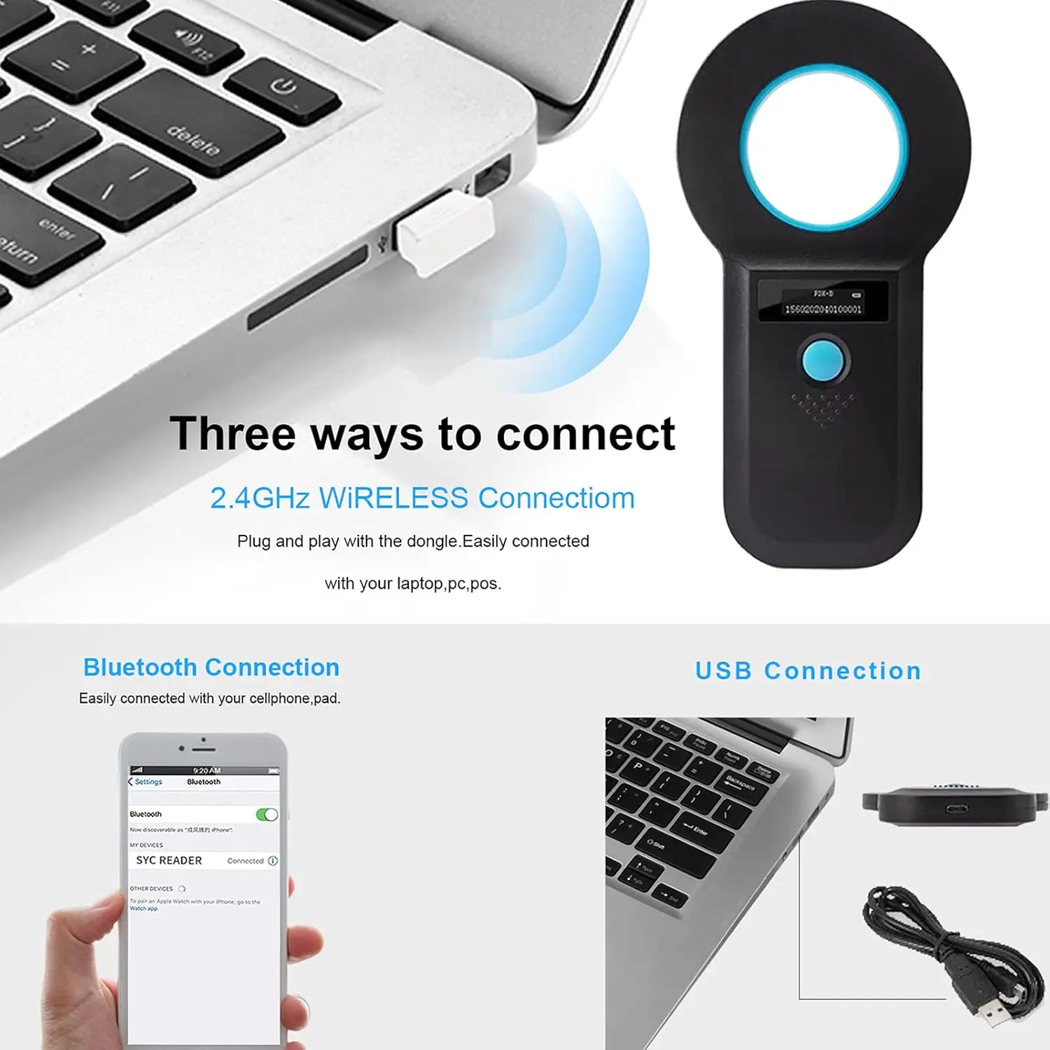 Считыватель микрочипов для домашних животных, сканер, RFID EMID, портативный фонарь для домашних животных, перезаряжаемая бирка для хранения данных для животных ISO 11784/11785, фонарь