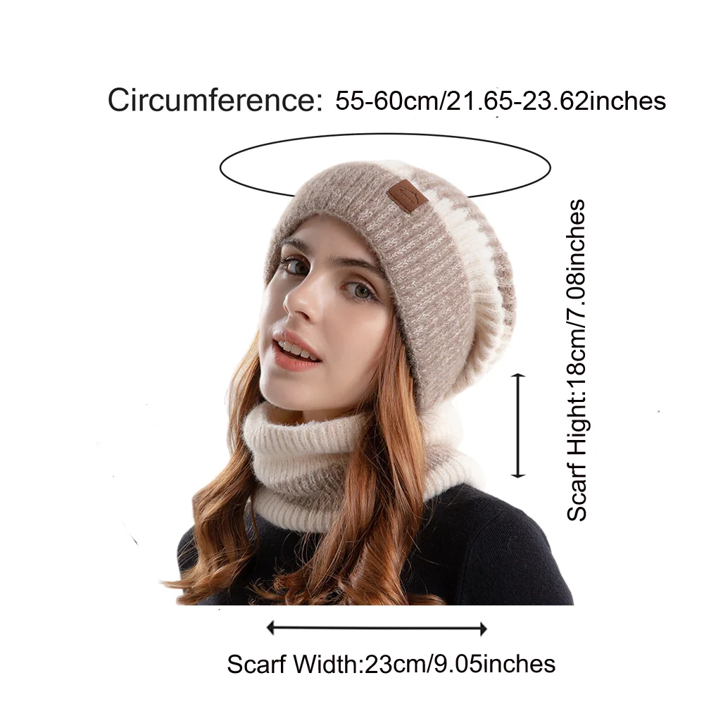 2 pezzi/set cappello Beannie da donna più cappello pullover impilabile lavorato a maglia caldo ispessito in velluto con protezione per le orecchie per l'autunno e l'inverno