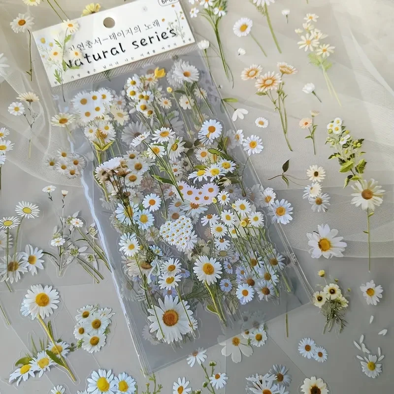 JIANQI 6 unids/pack pegatinas transparentes para mascotas materiales para álbum de recortes DIY diario basura Collage hojas florales pegatinas de decoración de plantas