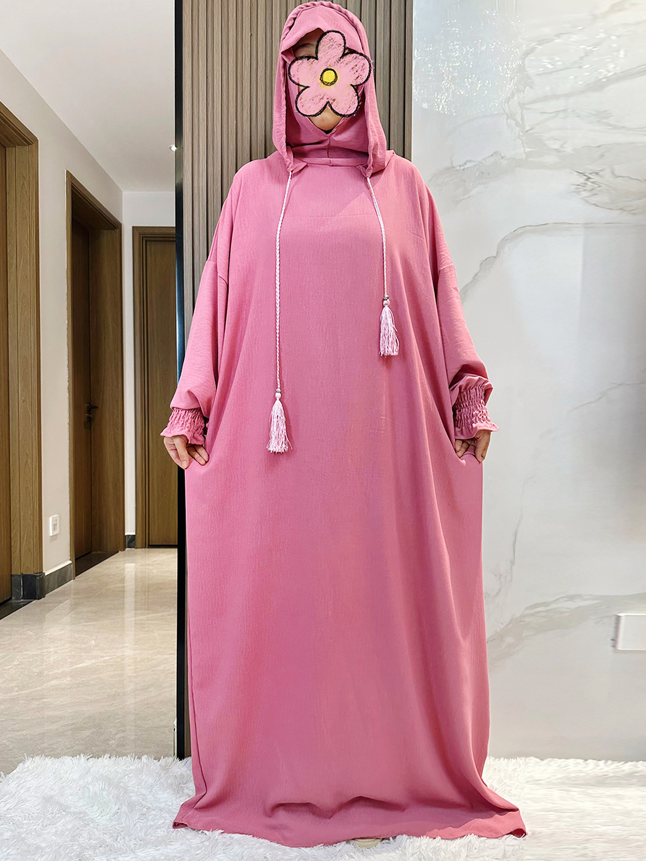 Abaya musulmana de manga larga para mujer, 2 sombreros Khimar Eid, vestido largo con capucha, caftán turco, bata árabe, Hijab islámico, ropa de Dubái