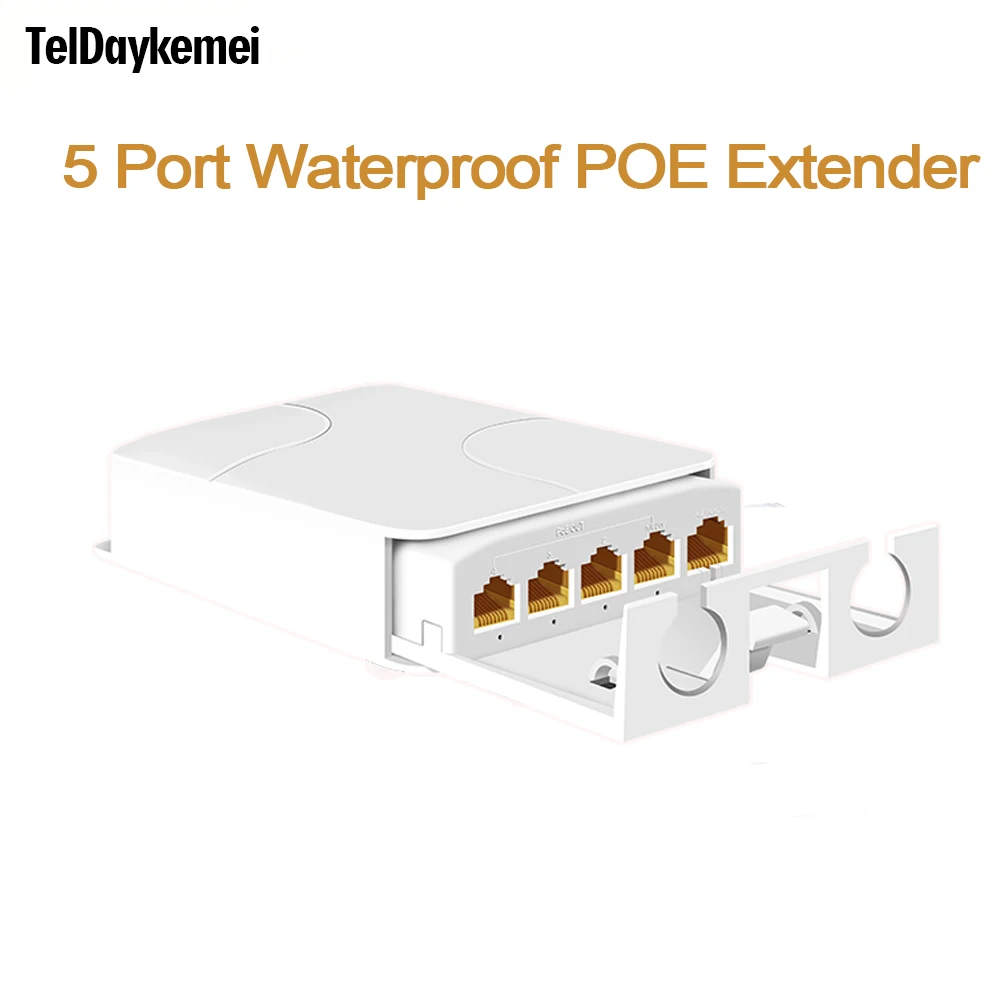 Extensor poe à prova d'água de 5 portas, repetidor de 4 portas, 100/1000mbps, rede externa ip55 vlan 44-57v para câmera poe wierless ap