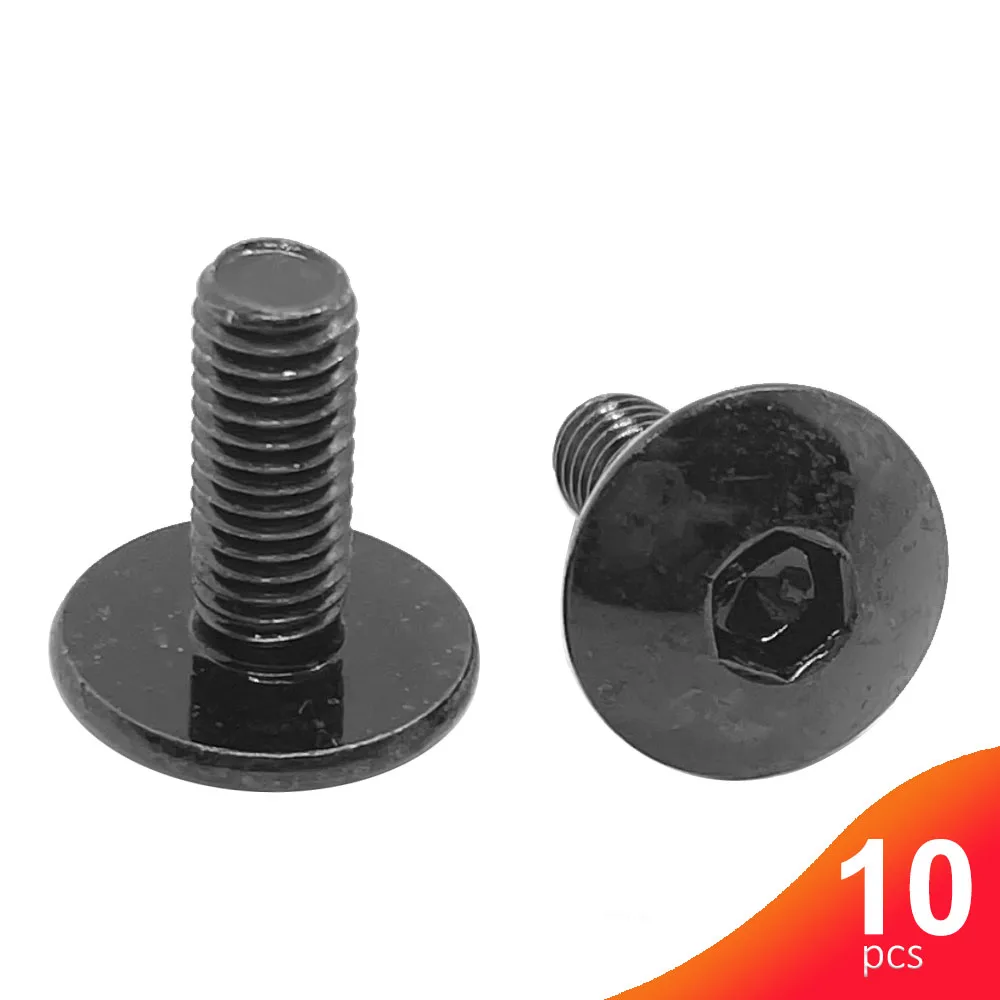 10pcs Black Large Flat Head Hexagon Socket Screws Bolts M6 Anti-rust Black Zinc Plating for Motorcycle Moped Scooter Tail Plates