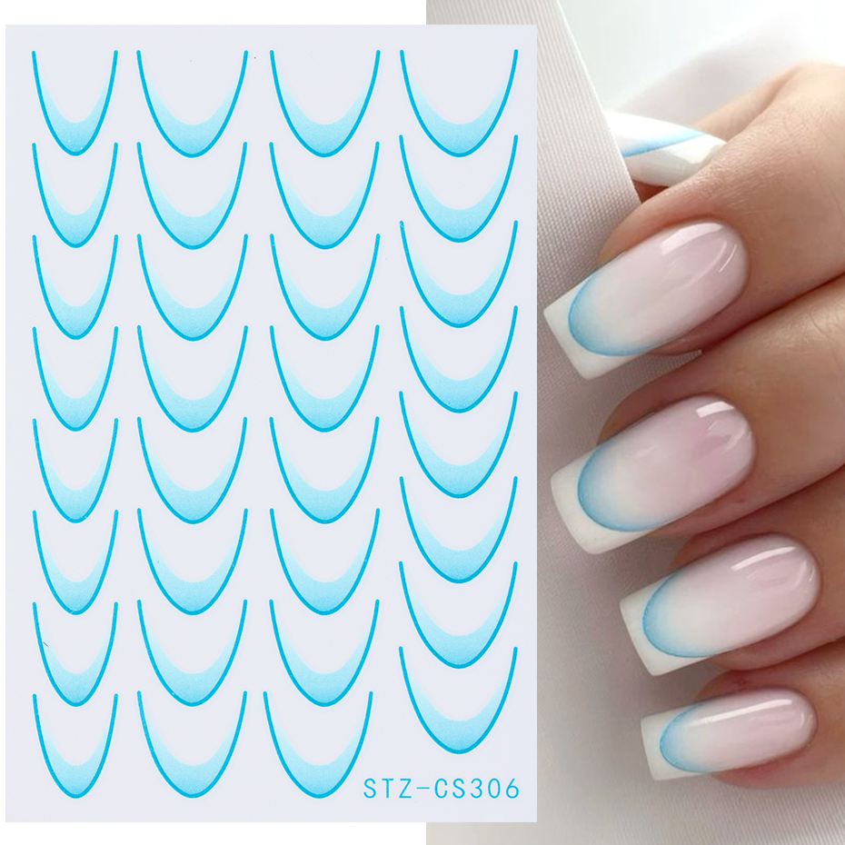 6pcs เล็บฝรั่งเศสสติกเกอร์ Gradient Stripe Sliders สําหรับเล็บ Ombre Designs Self-Adhesive Nail Art Decals ตกแต่ง DIY