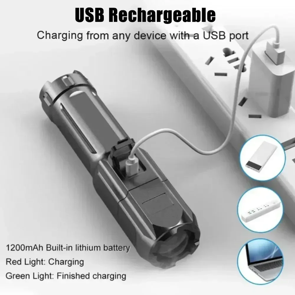 100000   Lumens poderosa lanterna led recarregável usb 18650 à prova dwaterproof água zoom pesca caça lanterna tática material abs