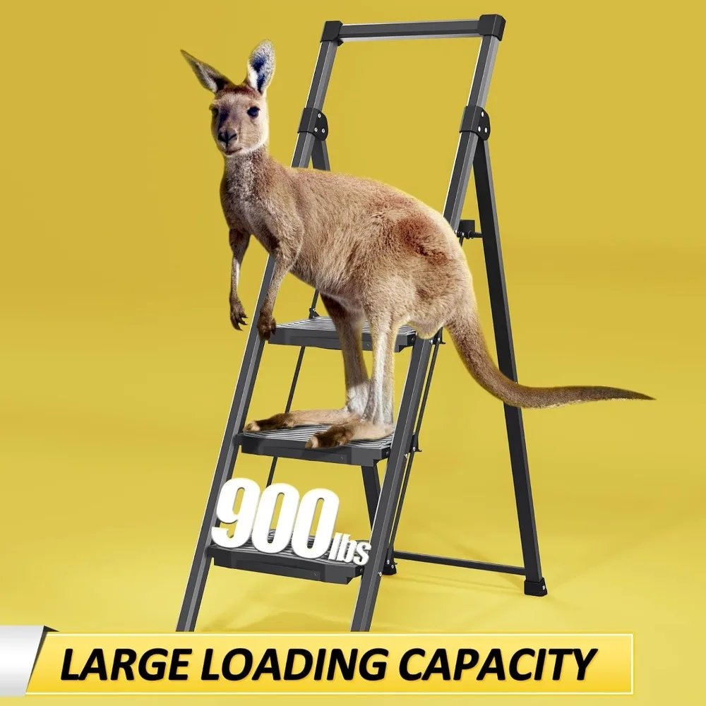 Step Ladder 4 Step Folding, 900lbs 4 Step Ladder with Anti-Slip Wide Pedal and Handrails, Lightwight Household Ladder