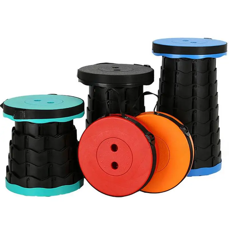 Taburete plegable telescópico portátil para acampar y pescar, taburete de plástico para llevar a mano en el hogar
