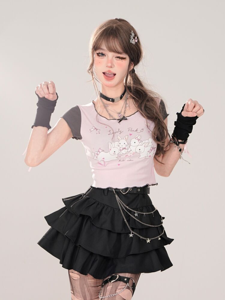 Vrouwen Zwart Gothic A-lijn Taart Rok Vintage Y2k Rok Esthetische Harajuku Koreaanse Elegante Kawaii Emo Rokken 2000s Trashy Kleding