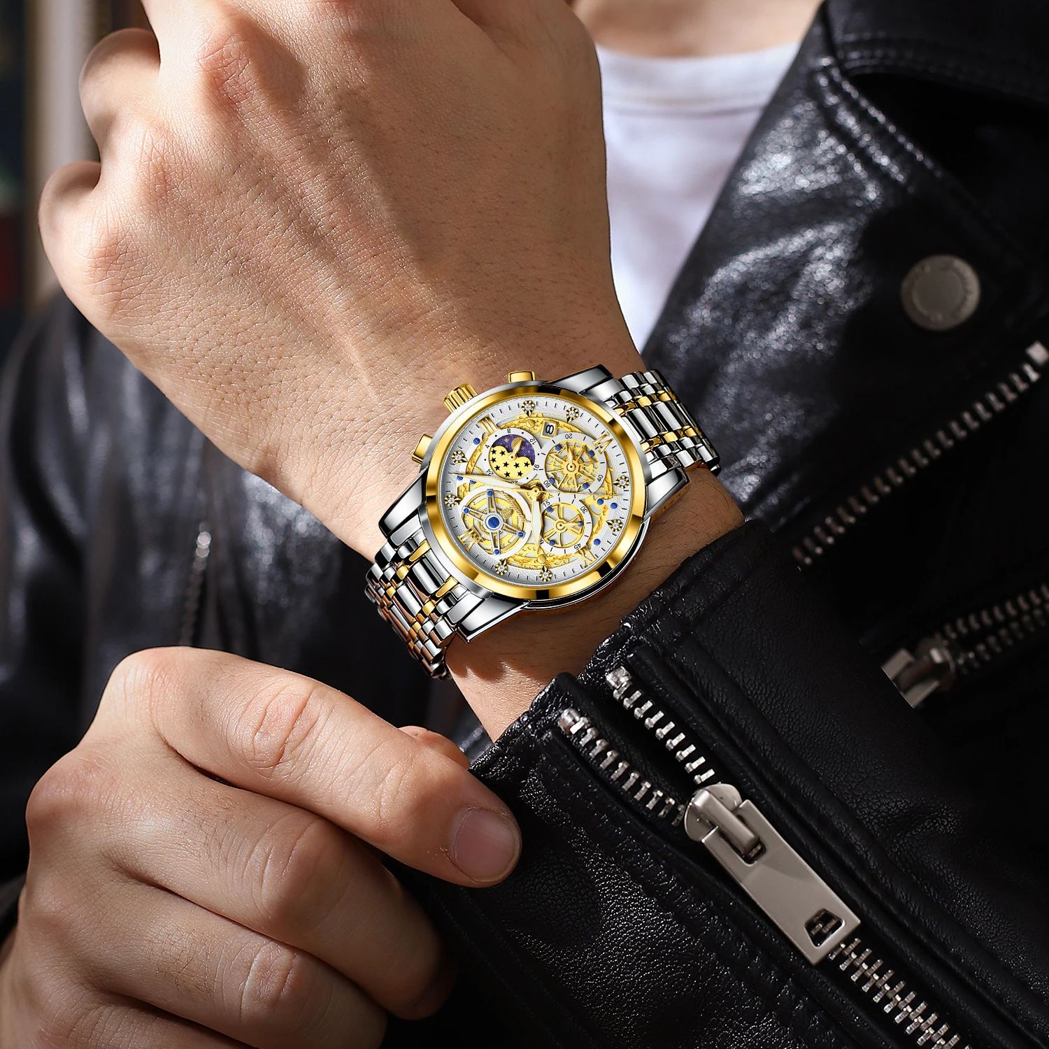 Reloj POEDAGAR de lujo a la moda para hombre, Reloj de pulsera resistente al agua con fecha luminosa para hombre, cronógrafo de acero inoxidable, relojes de cuarzo para hombre