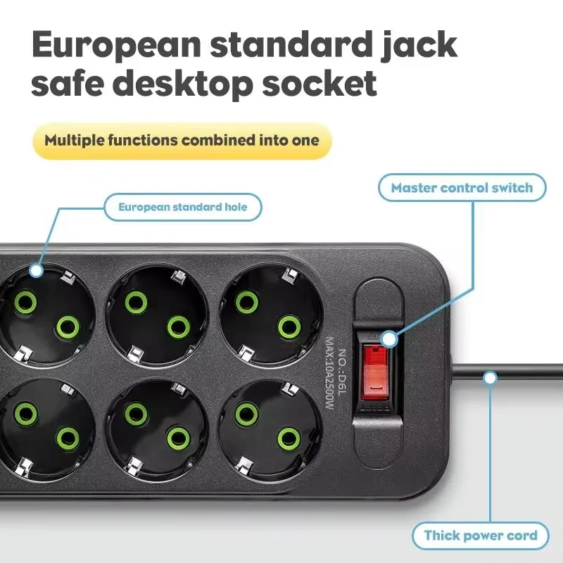 EU-Stecker Wechselstrom steckdose Steckdosen leiste Multitap-Verlängerung kabel Steckdose mit 4 USB-Anschlüssen Schnelllade-Multiprise-Netzwerk filter