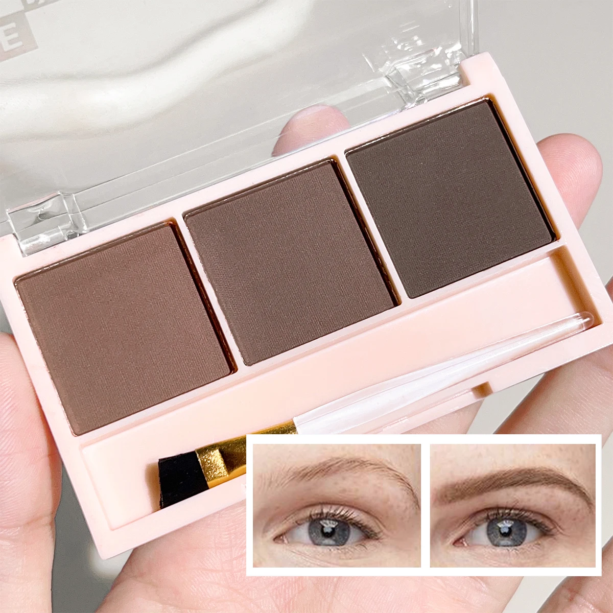 Set di cipria per sopracciglia a 3 colori con pennello: set di trucco per contorni versatile, duraturo, resistente al colore per naturale, tridimensionale