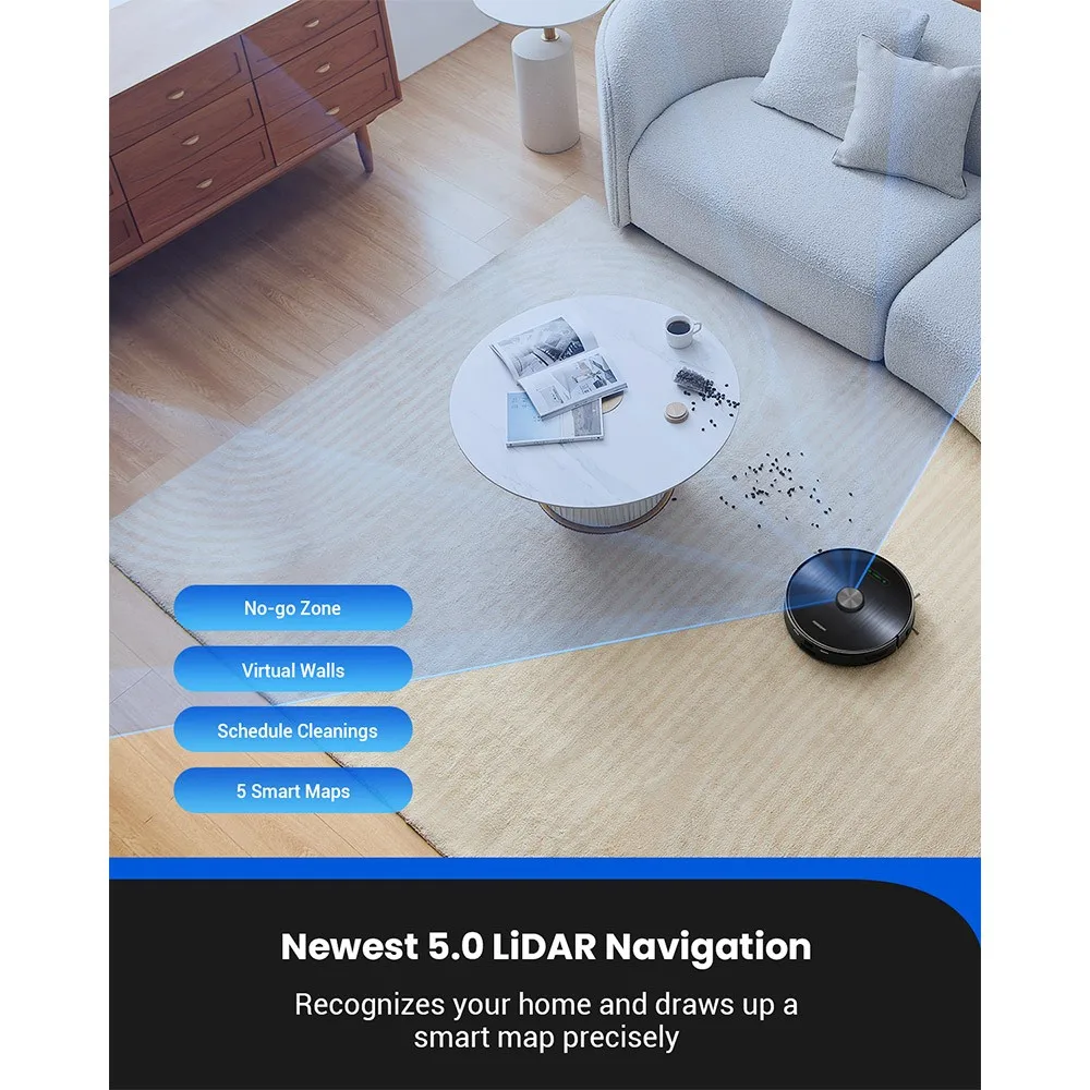 Proscenic M9 Roboter-Staubsauger, Lasernavigation, 45 kPa Saugleistung, Dual-Rotation, Mops, Teppicherkennung, 5200 mAh, max. 250 Minuten Laufzeit