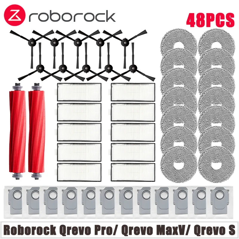 Roborock Qrevo Pro/Qrevo MaxV/Qrevo S Robot Vacuum Spare Parts Main Side Brushes Mop Cloths HEPA Filters Dust Bags Accessories
