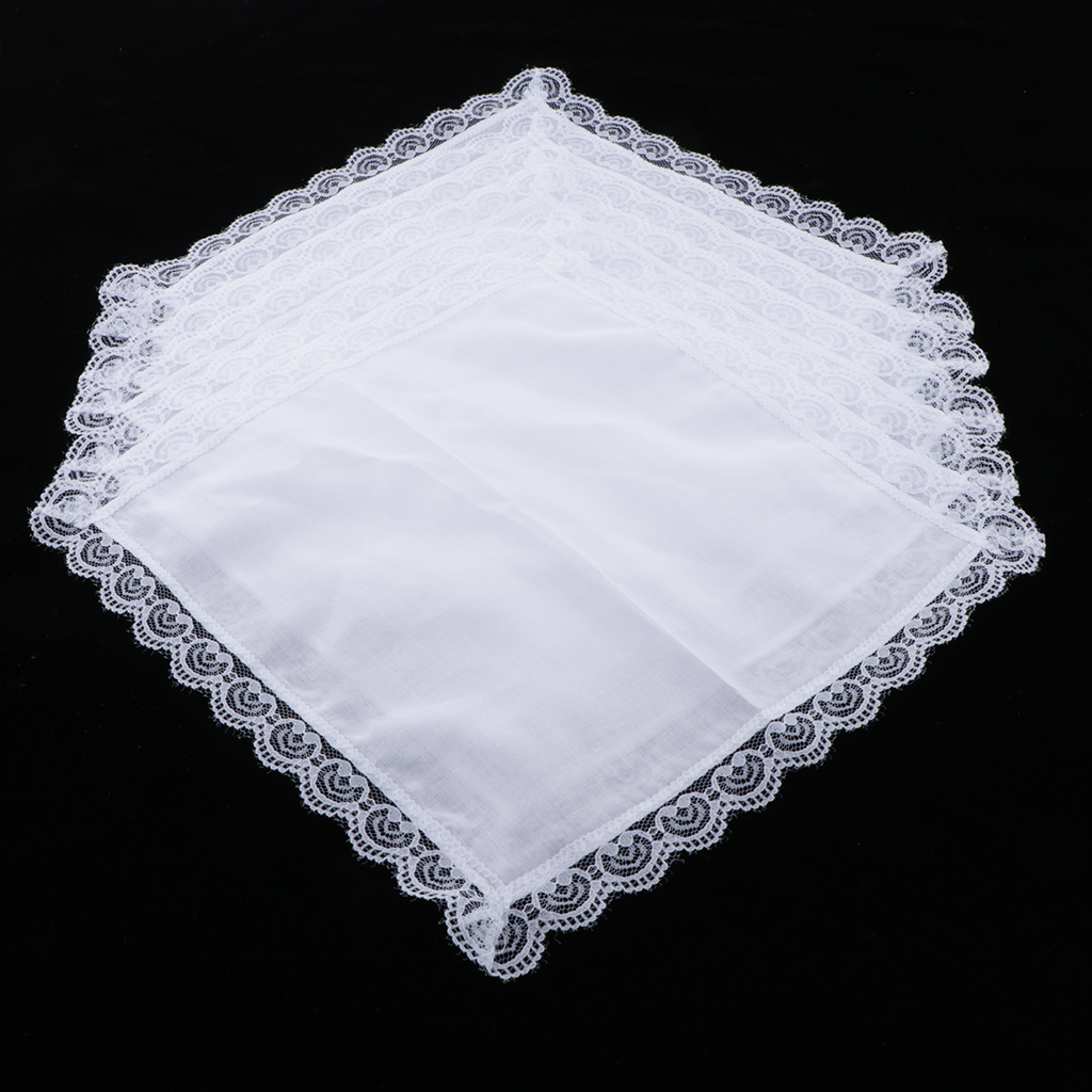 Algodão Hanky Lace Bordado, Hankie Branco, 5 Pcs